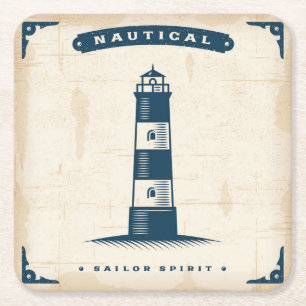 Vintage Lighthouse Poster 1 Square Paper Coaster