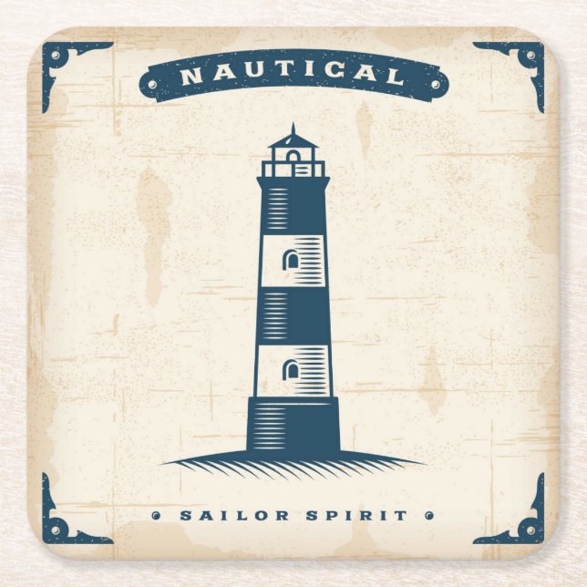 Vintage Lighthouse Poster 1 Square Paper Coaster (Front)