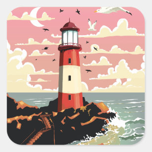 Vintage Lighthouse Square Sticker