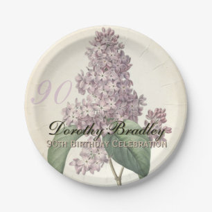 Vintage Lilac 90th Birthday Party Paper Plates