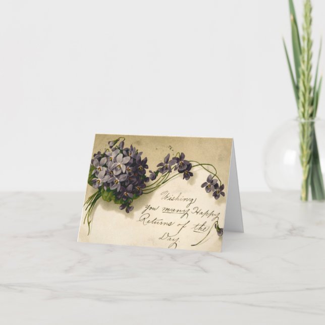 Vintage Lilac and Purple Bouquet Birthday Card (Front)