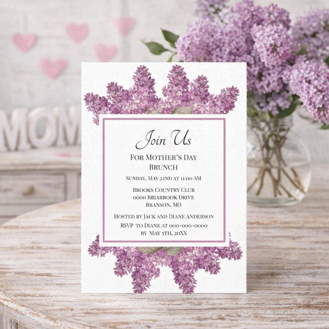 Vintage Lilac Botanical Mother's Day Brunch Invitation (Elegant lilac invite sets the tone for a vintage-inspired Mother’s Day brunch celebration.)