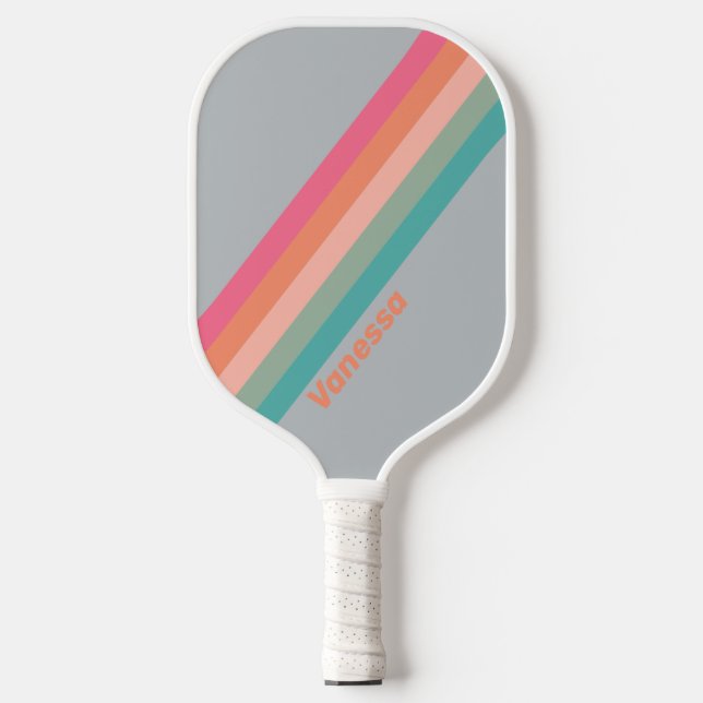 Vintage Lilac Charm Stripes with Name Pickleball Paddle (Front)