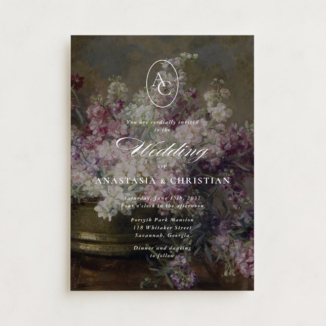 Vintage lilac floral fine art wedding invitation (Creator Uploaded)
