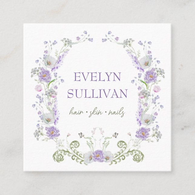 Vintage lilac flowers frame business card (Front)