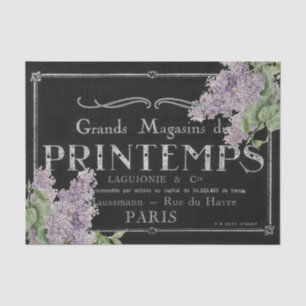 Vintage Lilac French Typography Black Decoupage Tissue Paper