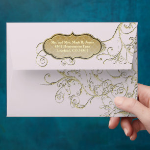 Vintage Lilac Gold Swirl Wedding Envelope