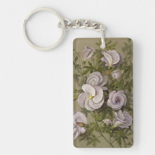 Vintage Lilac Hibiscus Purple Flowers Floral Key Ring