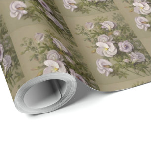 Vintage Lilac Hibiscus Purple Flowers Floral Wrapping Paper