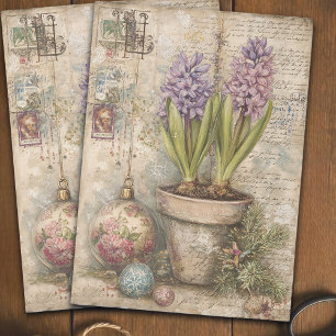 Vintage Lilac Hyacinth Floral Christmas Decoupage  Tissue Paper