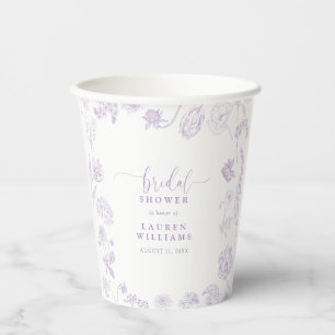 Vintage Lilac Lavender Floral Script Bridal Shower Paper Cups