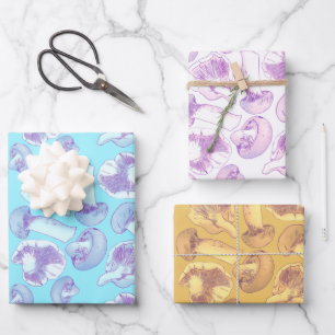 Vintage Lilac Mushroom Botanical Pattern Wrapping Paper Sheet