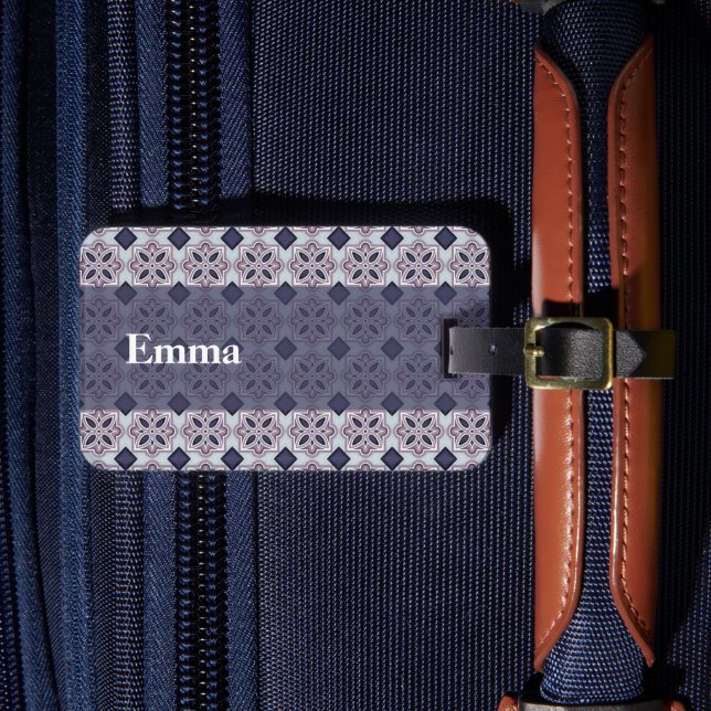 Vintage Lilac Ornate Tile Pattern Luggage Tag (Front Insitu 4)