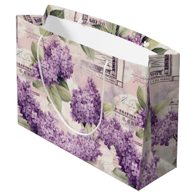 Vintage Lilac Pattern  Large Gift Bag (Back Angled)