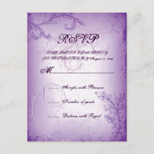 Vintage lilac purple scroll leaf wedding RSVP card