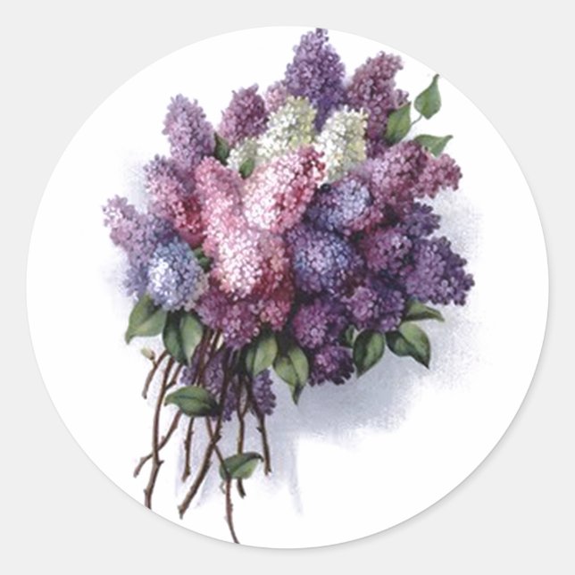 Vintage Lilacs Classic Round Sticker (Front)