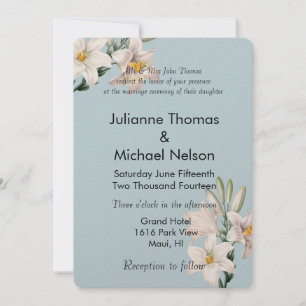 Vintage Lilies Blue White Floral Wedding Invitation