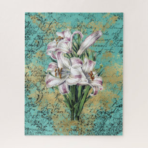 Vintage Lilies on Aqua Ephemera Jigsaw Puzzle