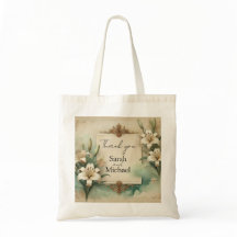 vintage lilies wedding tote bag