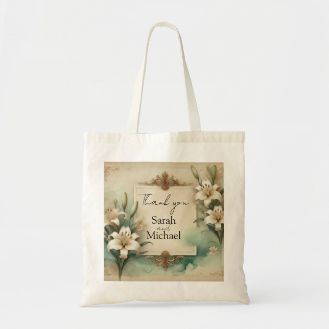 vintage lilies wedding tote bag  (Front)