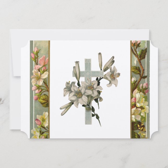 Vintage Lily Cross Christian Wedding Invitation (Front)