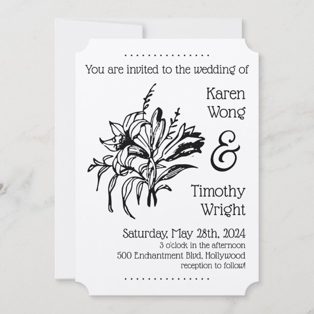 Vintage Lily Floral Wedding Invitation (Front)