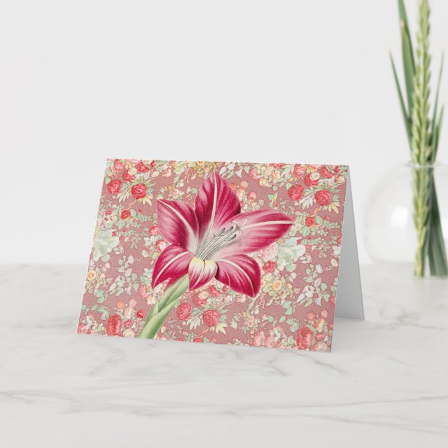 Vintage Lily on Pattern Art Note Card 1 (Front)