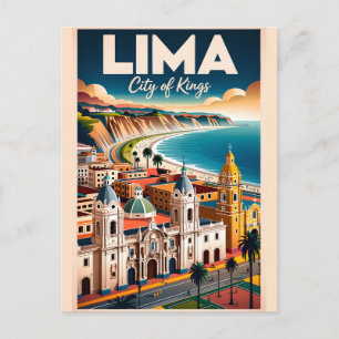 Vintage Lima Peru Cityscape Retro Travel Postcard