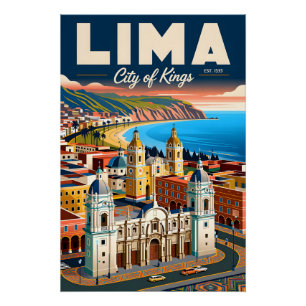 Vintage Lima Peru Cityscape Retro Travel Poster