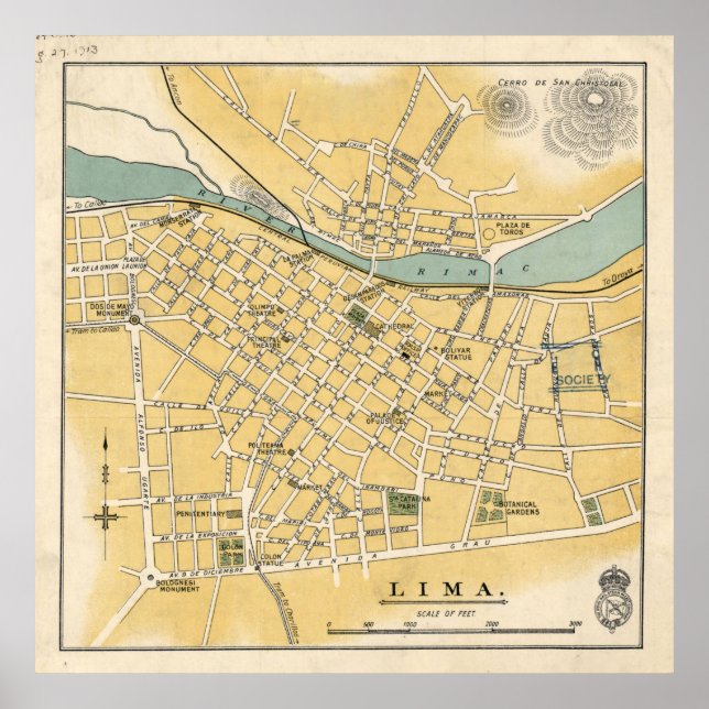 Vintage Lima Peru Map (1910) Poster (Front)