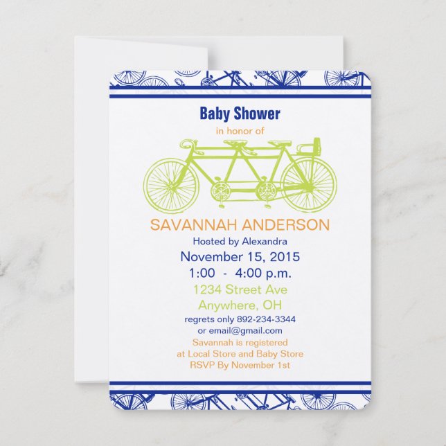 Vintage Lime Blue Bicycle Baby Boy Shower Invitation (Front)