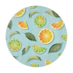Vintage Lime Lemon Blue Pattern Cutting Board