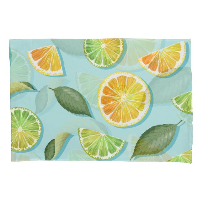 Vintage Lime Lemon Blue Pattern Pillowcase (Front)