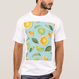 Vintage Lime Lemon Blue Pattern T-Shirt