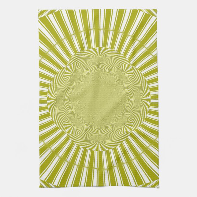 Vintage Lime Sun Stripes Pattern Tea Towel (Vertical)