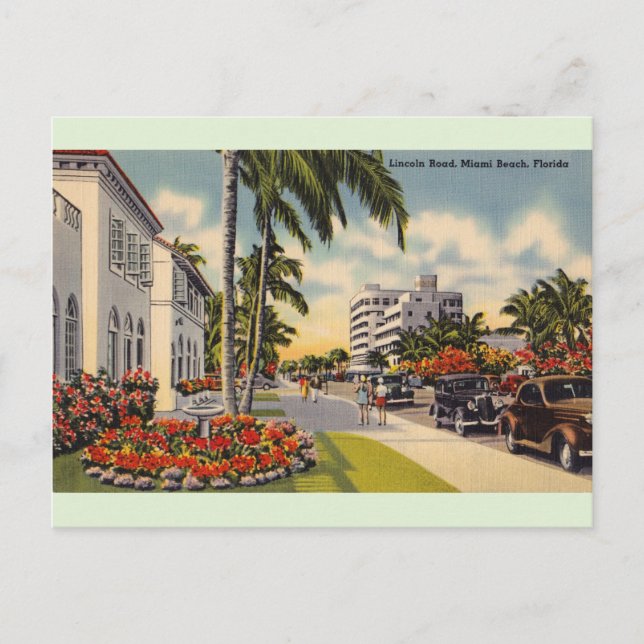 Vintage Lincoln Road Miami Beach Florida Postcard (Front)