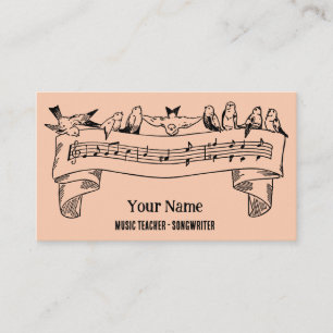 Vintage Line Art Birds Music Notes Customised Business Card