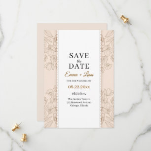 Vintage Line Art Botanical Wedding Scalloped Save The Date