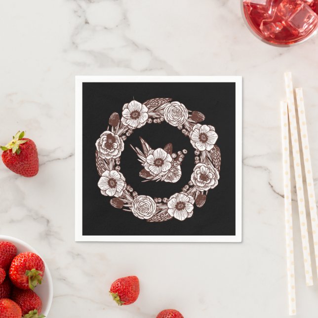 Vintage Line Art Floral Frame Napkin (Insitu)