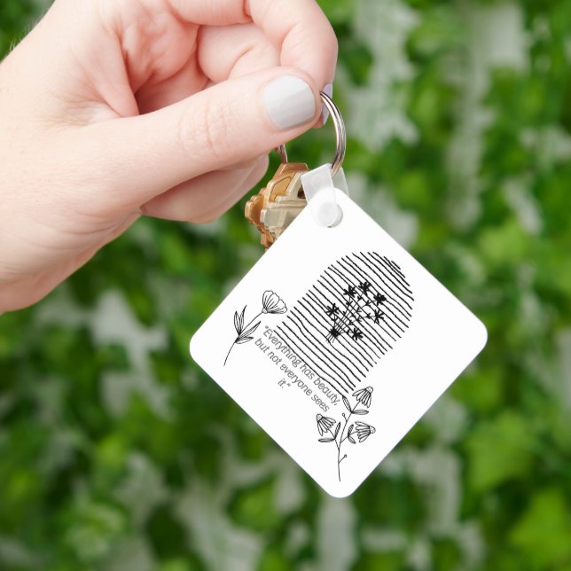 VINTAGE LINE ART FLOWER WITH QUOTE KEY RING (Hand)