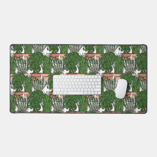 Vintage line art style plants pottery shelves desk mat