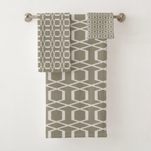Vintage Linear Geometry Line Art Pattern in Taupe  Bath Towel Set