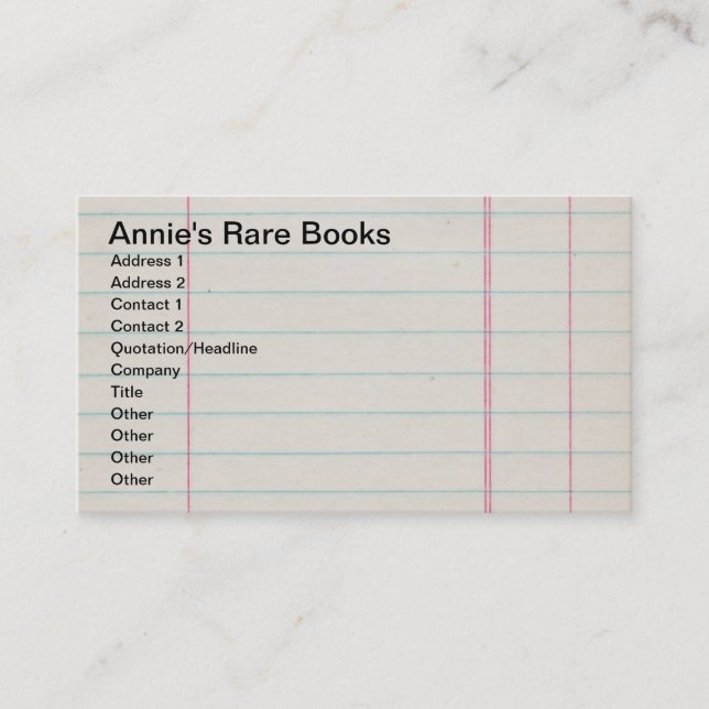 Vintage Lined Notepaper Business Card (Front)