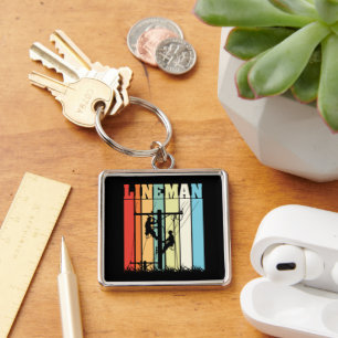 Vintage Lineman Retro Electrical Worker Gift Idea Key Ring