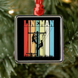Vintage Lineman Retro Electrical Worker Gift Idea Metal Tree Decoration