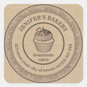 Vintage linen bakery Homemade cupcakes bakery Square Sticker