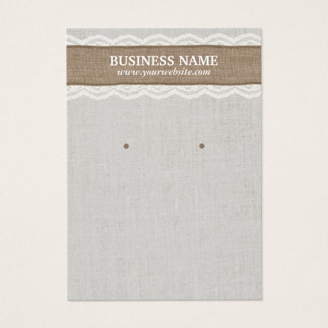 Vintage Linen Burlap & Lace Earring Display (Front)