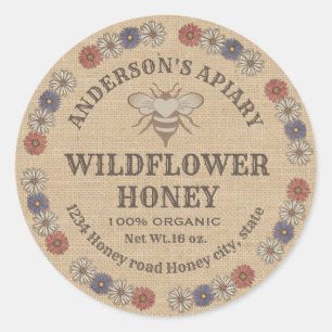 Vintage linen floral bee apiary honey jar label