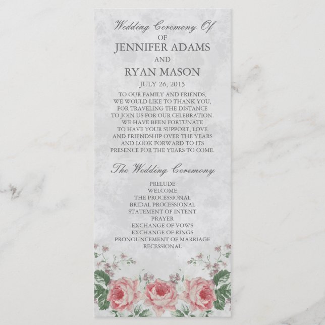 Vintage Linen Rose | Wedding Program Programme (Front)