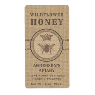 Vintage linen rustic queen bee honey jar label